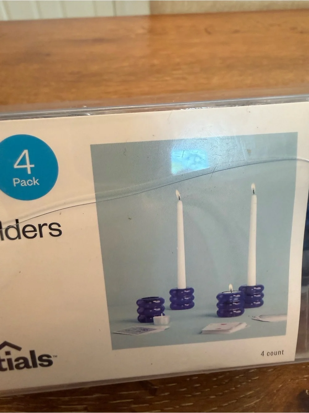 Room Essentials Taper Candles White W/ Blue Speckle - Set of 12 + 4 Blue Holders